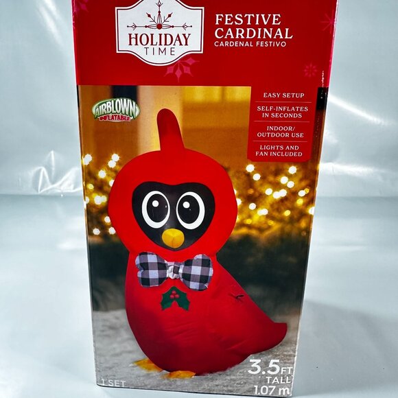 Festive Cardinal Christmas Air Blow Up Holiday Winter Bird Decor - Picture 1 of 16